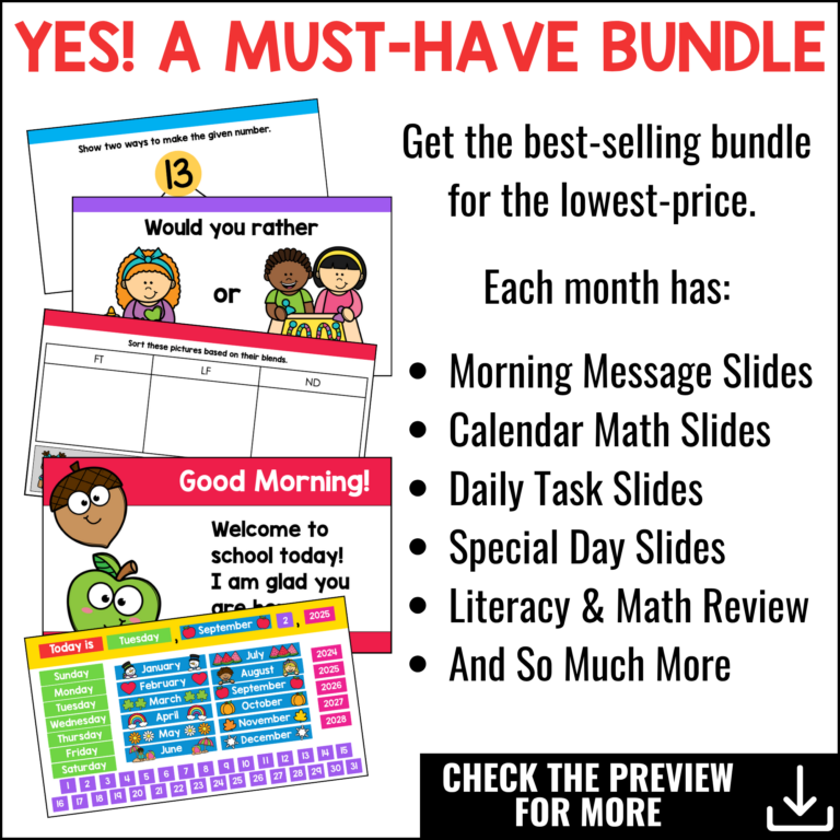 Morning Meeting Slides First Grade Activities, Questions, Digital Calendar, SEL bundle preview
