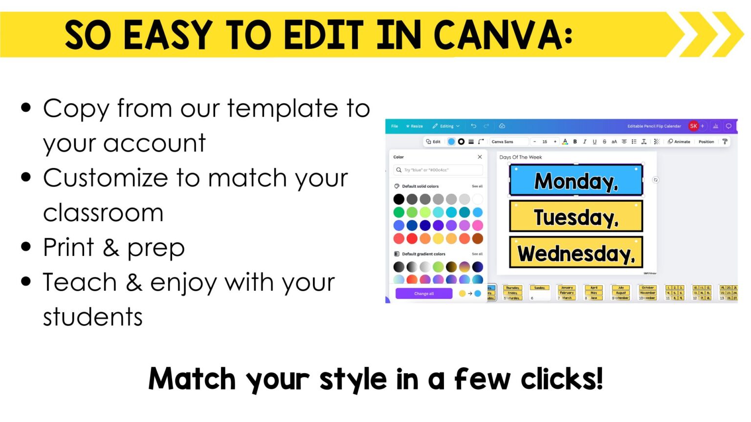 Pencil Flip Editable Calendar for Classroom Decor, Classroom Flip ...