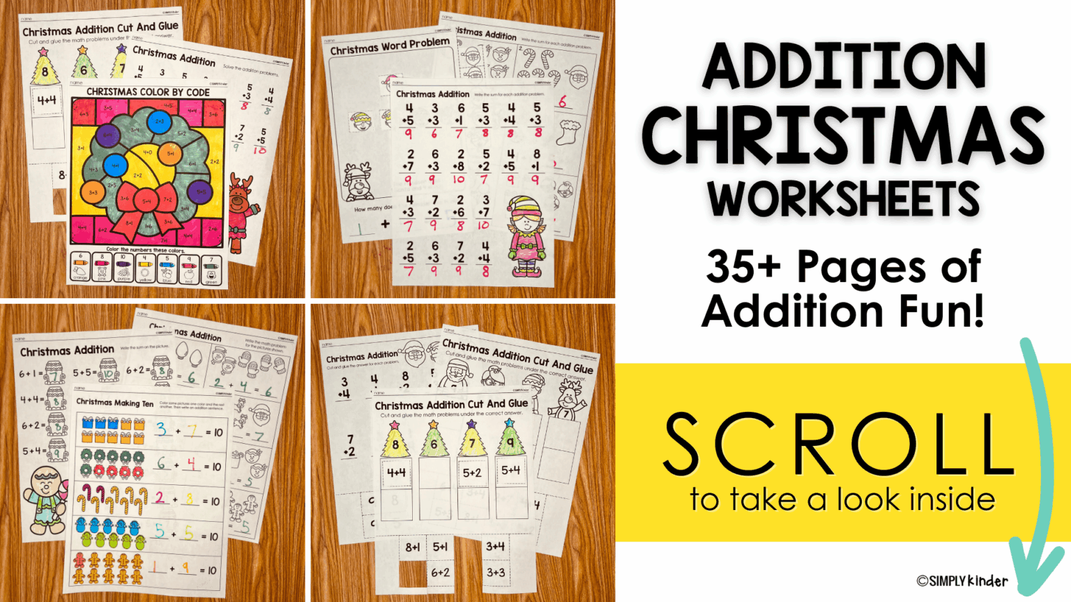Christmas Addition Worksheets, No-Prep Christmas Math Printables for ...