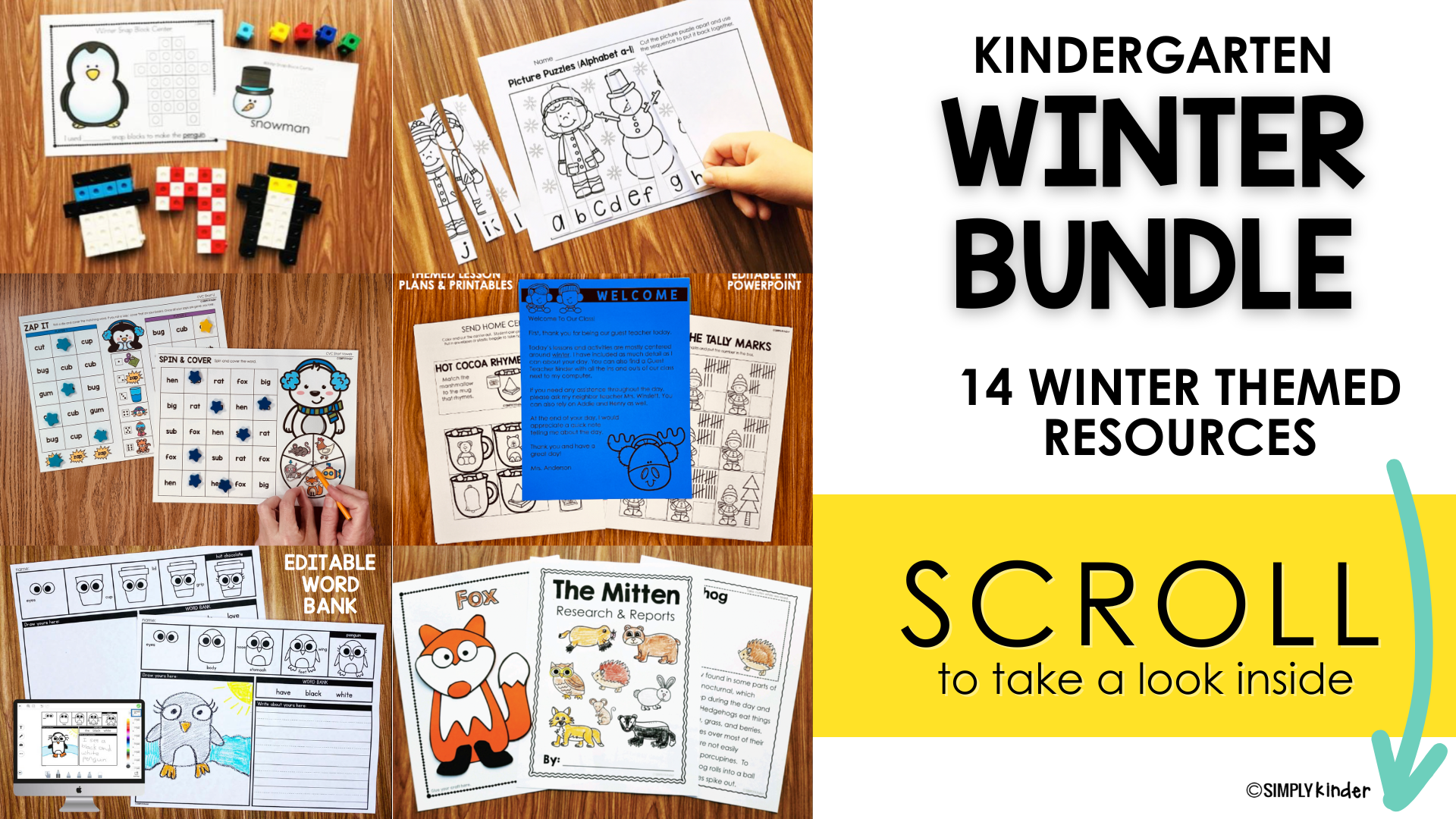Winter Activities Kindergarten Bundle, Centers, Writing, No-Prep, Games ...