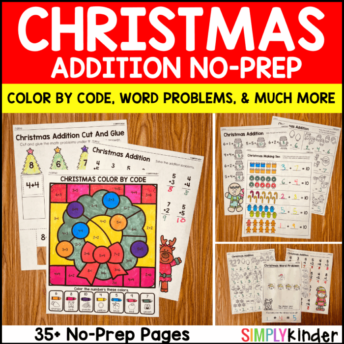 Christmas Addition Worksheets, No-Prep Christmas Math Printables for ...