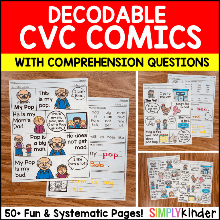 Decodable CVC Comics Passages with Comprehension Questions, Science of Reading Phonics