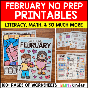 February No Prep Kindergarten Packet, Morning Work, Fast Finisher Activities