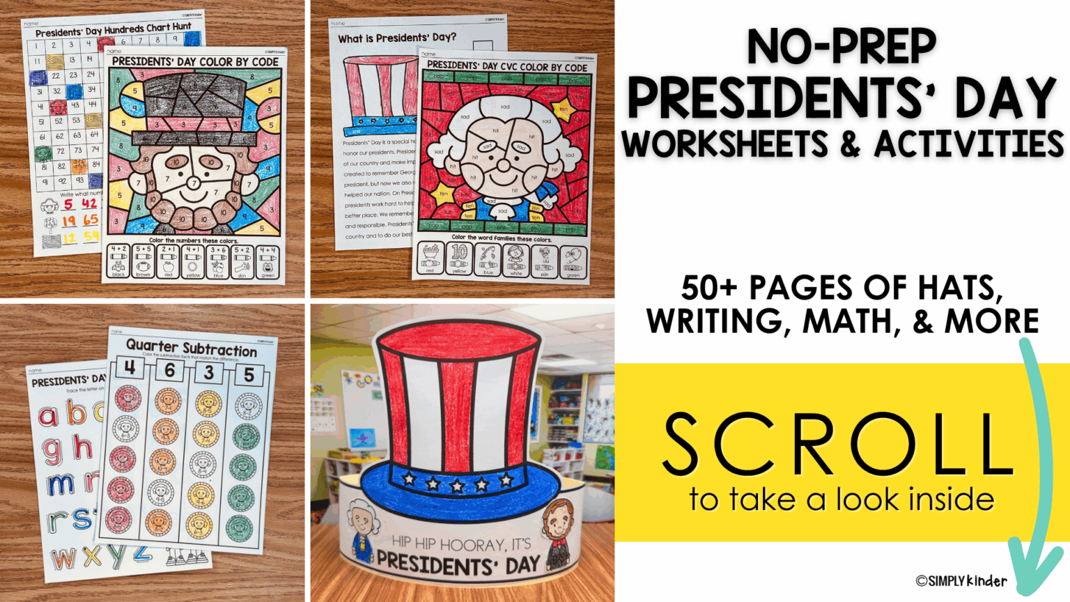 Presidents’ Day No Prep Worksheets, February Activities Kindergarten ...