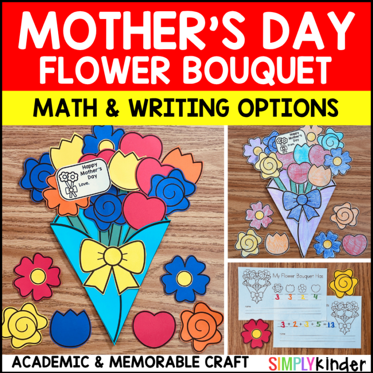 Mother’s Day Flower Bouquet Craft, Kindergarten Activities, Math & Writing Craft Gift