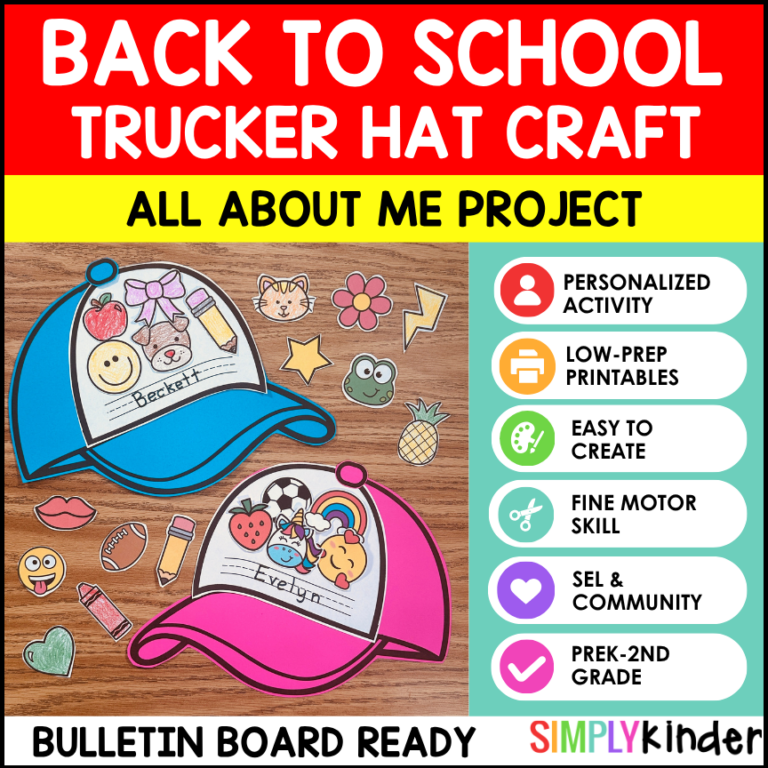 Back to School Trucker Hat Craft & Bulletin Board Kit | About Me Back to School Activity