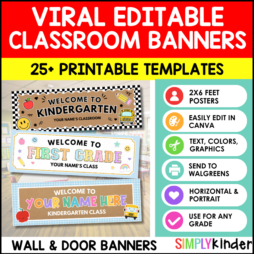 Classroom Banners Editable, Back to School Door & Welcome Banners, Canva